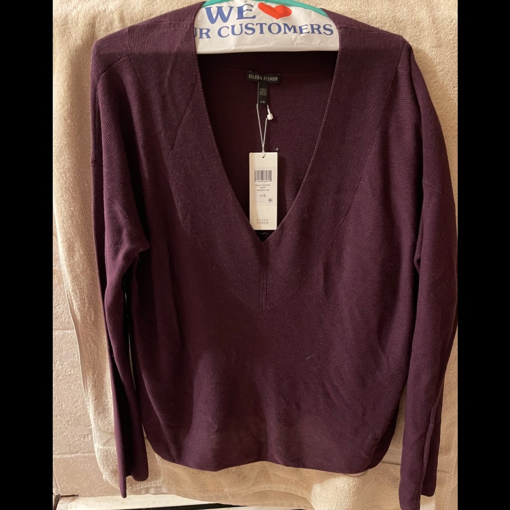 Eileen Fisher Tencel/Silk V-Neck Box Sweater Top